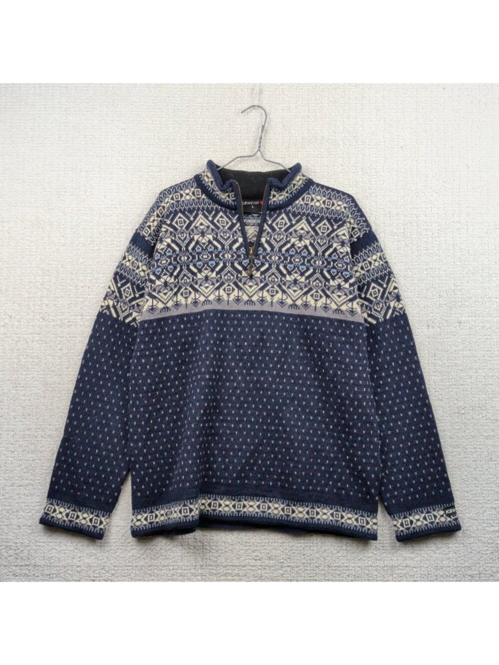 Vintage Icewear Nordic Wool Sweater Mens L Icelandic Blue Fair Isle Fisherman
